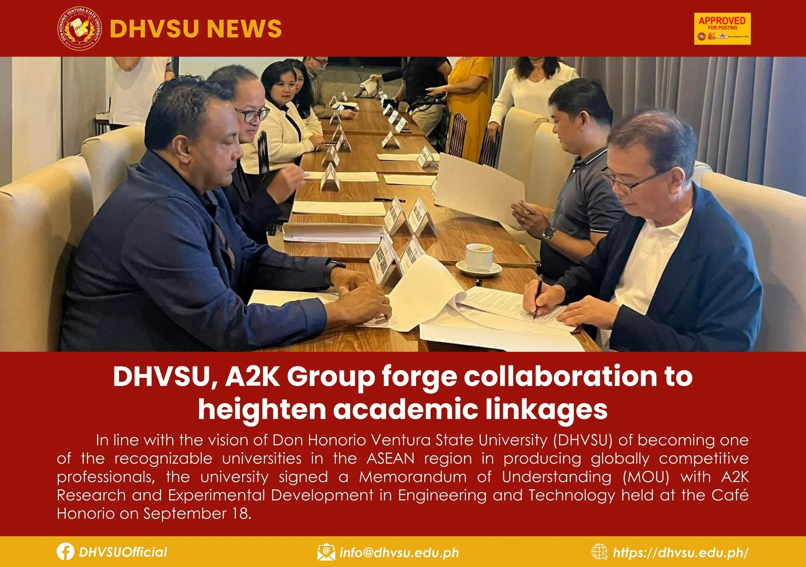 DHVSU, A2K Group forge collaboration to heighten academic linkages